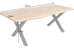 Industrial Esstisch WILD 200cm braun Wildeiche-Design Baumkante schwarz X-Gestell