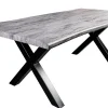 Industrial Esstisch WILD 180cm grau gekälkt Wildeiche-Design Baumkante schwarz X-Gestell