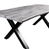 Industrial Esstisch WILD 160cm grau gekälkt Wildeiche-Design Baumkante schwarz X-Gestell
