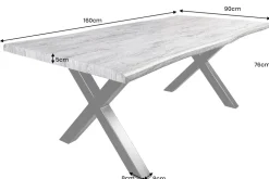 Industrial Esstisch WILD 160cm grau gekälkt Wildeiche-Design Baumkante schwarz X-Gestell