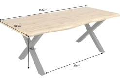 Industrial Esstisch WILD 180cm braun Wildeiche-Design Baumkante schwarz X-Gestell