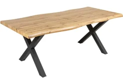 Industrial Esstisch WILD 180cm braun Wildeiche-Design Baumkante schwarz X-Gestell