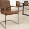 Industrial Freischwinger Stuhl LOFT vintage braun Microfaser mit Armlehne Edelstahl