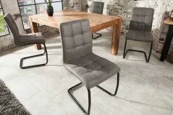 Industrial Freischwinger Stuhl MODENA vintage grau mit Ziersteppung