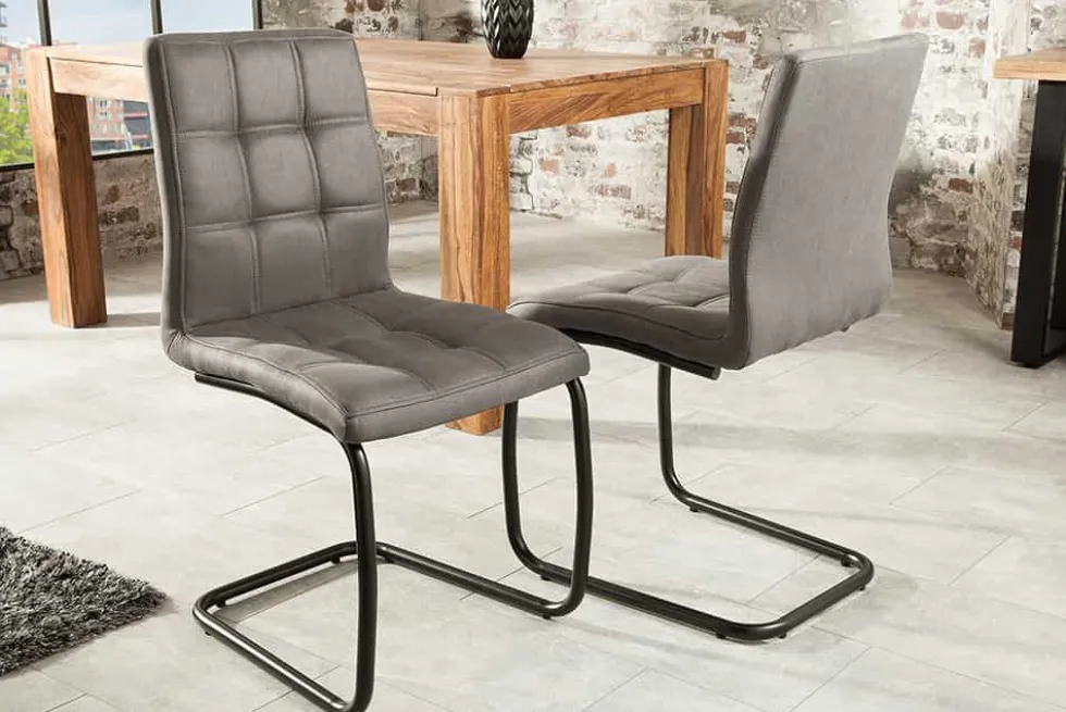 Industrial Freischwinger Stuhl MODENA vintage grau mit Ziersteppung