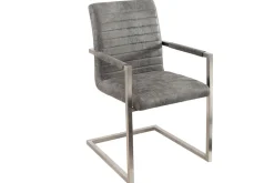Industrial Freischwinger Stuhl LOFT vintage grau Microfaser mit Armlehne Edelstahl