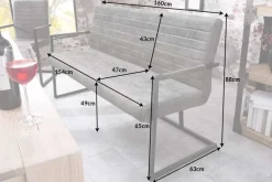 Industrial Freischwinger Bank LOFT 160cm vintage grau mit Armlehne