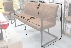 Industrial Freischwinger Bank LOFT 160cm vintage braun mit Armlehne