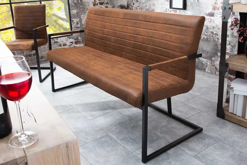 Industrial Freischwinger Bank LOFT 160cm vintage braun mit Armlehne