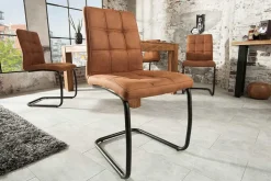 Industrial Freischwinger Stuhl MODENA hellbraun mit Ziersteppung