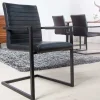 Industrial Freischwinger Stuhl LOFT antik schwarz Kunstleder mit Armlehne Eisengestell
