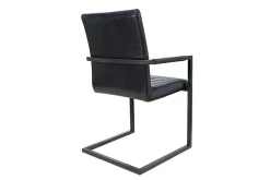 Industrial Freischwinger Stuhl LOFT antik schwarz Kunstleder mit Armlehne Eisengestell