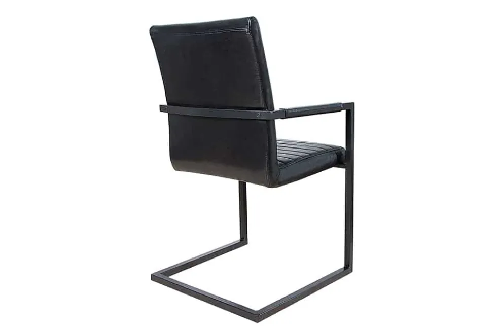 Industrial Freischwinger Stuhl LOFT antik schwarz Kunstleder mit Armlehne Eisengestell