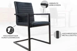 Industrial Freischwinger Stuhl LOFT antik schwarz Kunstleder mit Armlehne Eisengestell