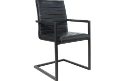Industrial Freischwinger Stuhl LOFT antik schwarz Kunstleder mit Armlehne Eisengestell
