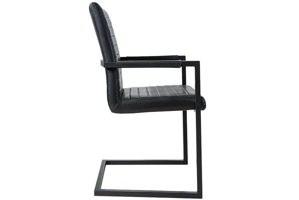 Industrial Freischwinger Stuhl LOFT antik schwarz Kunstleder mit Armlehne Eisengestell