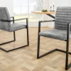 Industrial Freischwinger Stuhl LOFT vintage grau Microfaser mit Armlehne Eisengestell