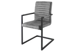 Industrial Freischwinger Stuhl LOFT vintage grau Microfaser mit Armlehne Eisengestell