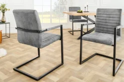 Industrial Freischwinger Stuhl LOFT vintage grau Microfaser mit Armlehne Eisengestell