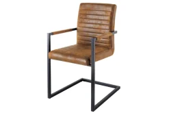 Industrial Freischwinger Stuhl LOFT vintage braun Microfaser mit Armlehne Eisengestell