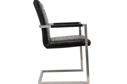 Industrial Freischwinger Stuhl LOFT antik schwarz Kunstleder mit Armlehne Edelstahl
