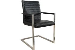 Industrial Freischwinger Stuhl LOFT antik schwarz Kunstleder mit Armlehne Edelstahl