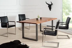 Industrial Freischwinger Stuhl LOFT antik schwarz Kunstleder mit Armlehne Edelstahl
