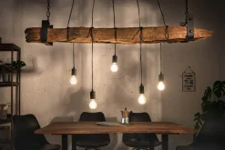 Industrial Hängelampe BARRACUDA 152cm recyceltes Massivholz mit 5 Leuchten