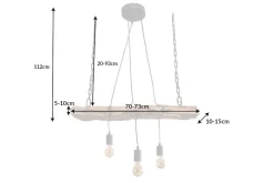 Industrial Hängelampe BARRACUDA 70cm recyceltes Massivholz mit 3 Leuchten