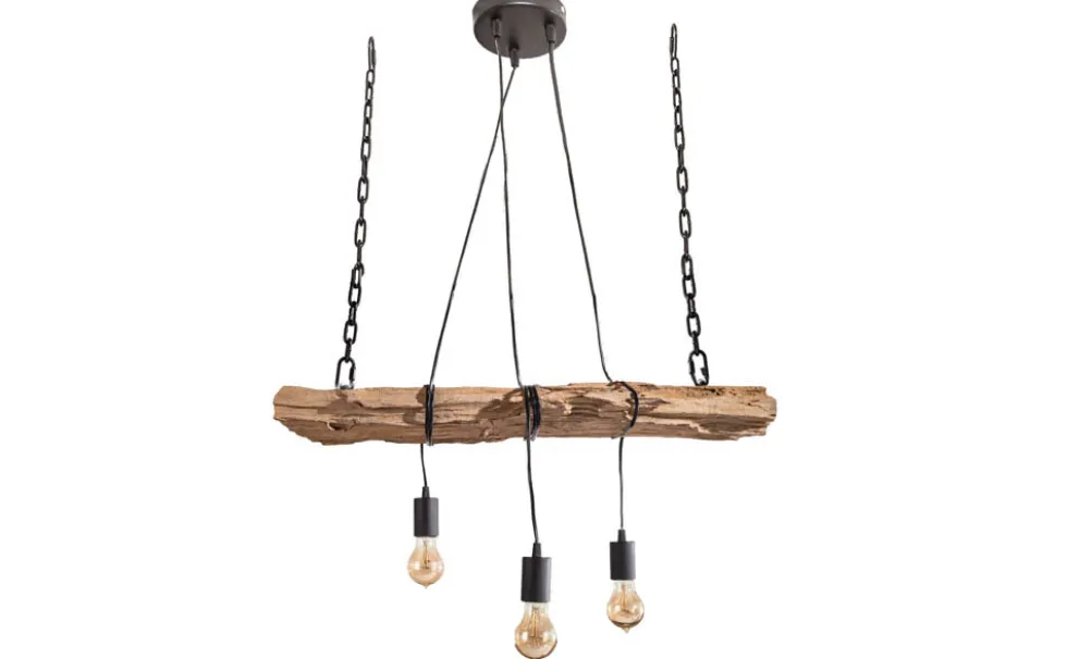 Industrial Hängelampe BARRACUDA 70cm recyceltes Massivholz mit 3 Leuchten