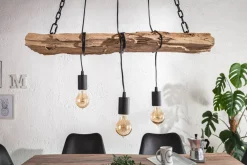 Industrial Hängelampe BARRACUDA 70cm recyceltes Massivholz mit 3 Leuchten