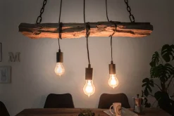Industrial Hängelampe BARRACUDA 70cm recyceltes Massivholz mit 3 Leuchten