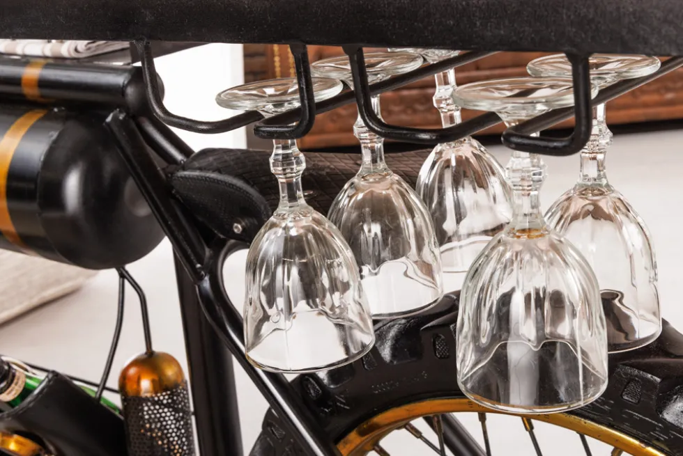 Industrial Konsolentisch MOTORCYCLE 185cm Mangoholz schwarz Motorrad Bartheke Upcycling