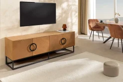 Industrial Lowboard GRANDEZZA 180cm natur Eiche schwarz Metall TV-Board