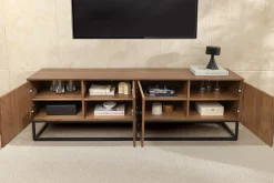 Industrial Lowboard GRANDEZZA 180cm natur Walnuss schwarz Metall TV-Board