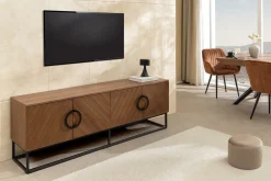 Industrial Lowboard GRANDEZZA 180cm natur Walnuss schwarz Metall TV-Board