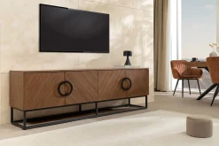Industrial Lowboard GRANDEZZA 180cm natur Walnuss schwarz Metall TV-Board