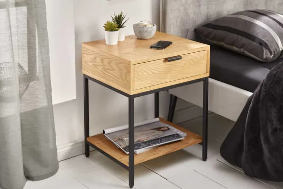 Industrial Nachttisch ELEMENTS 40cm Eiche Beistelltisch mit Schublade