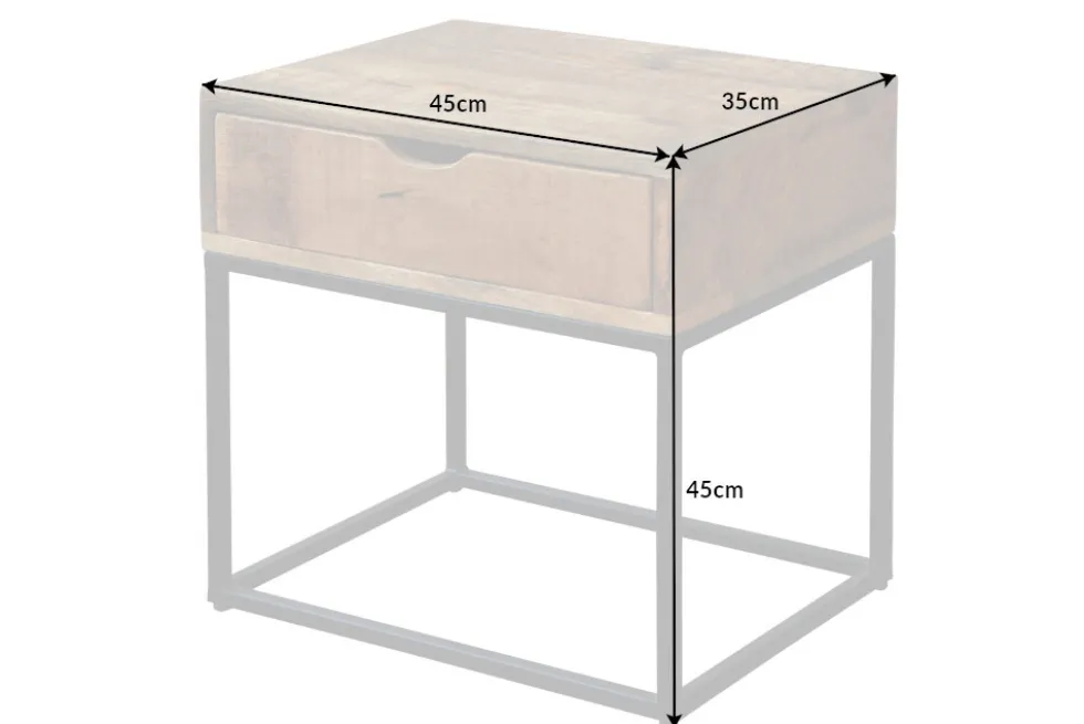 Industrial Nachttisch IRON CRAFT 45cm Mangoholz mit Schublade Beistelltisch