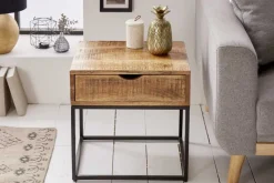 Industrial Nachttisch IRON CRAFT 45cm Mangoholz mit Schublade Beistelltisch