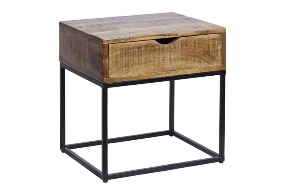 Industrial Nachttisch IRON CRAFT 45cm Mangoholz mit Schublade Beistelltisch