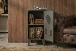 Industrial Schrank NAUTILUS 85cm natur grau Metall Massivholz Vintage Spind