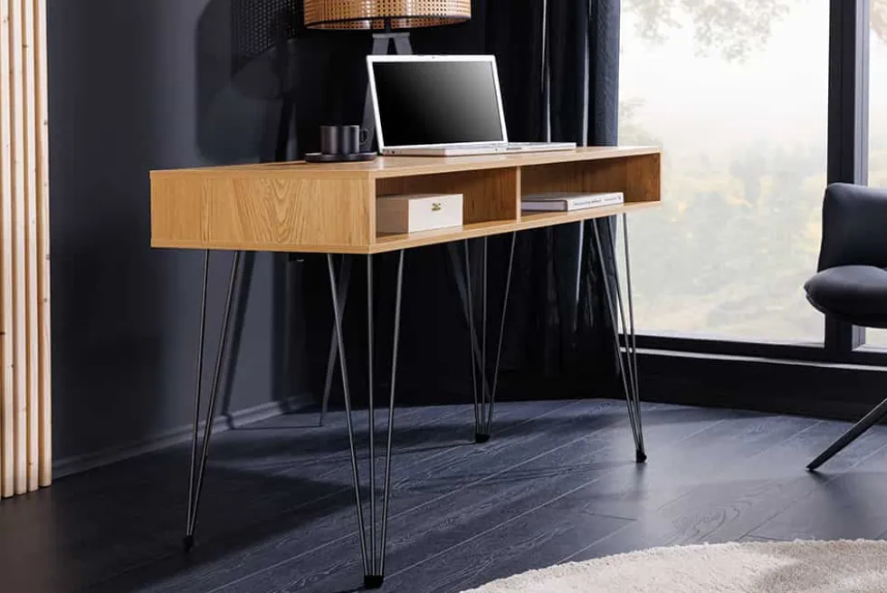 Industrial Schreibtisch STUDIO 110cm natur Eiche Laptoptisch Hairpin Legs Stauraum