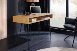 Industrial Schreibtisch STUDIO 110cm natur Eiche Laptoptisch Hairpin Legs Stauraum