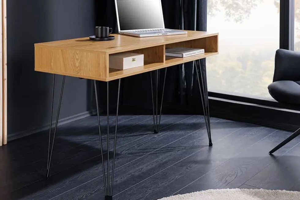 Industrial Schreibtisch STUDIO 110cm natur Eiche Laptoptisch Hairpin Legs Stauraum