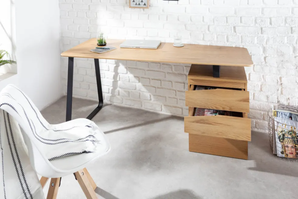 Industrial Schreibtisch STUDIO 160cm Eichenoptik mit 3 Schubladen
