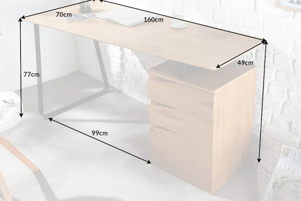 Industrial Schreibtisch STUDIO 160cm Eichenoptik mit 3 Schubladen