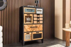 Industrial Schubladenschrank SECRETS 95cm natur braun schwarz Metall Pinienholz Kommode