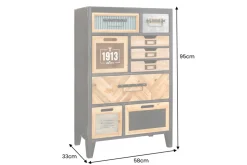 Industrial Schubladenschrank SECRETS 95cm natur braun schwarz Metall Pinienholz Kommode