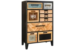 Industrial Schubladenschrank SECRETS 95cm natur braun schwarz Metall Pinienholz Kommode